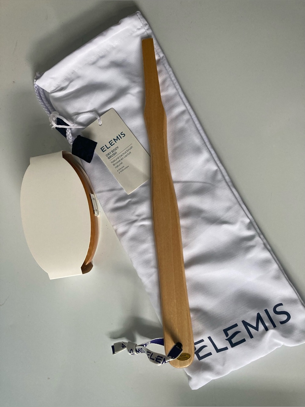 ELEMIS Body Detox Skin Circulation Wood DRY BRUSH With Handle New in Cloth Bag